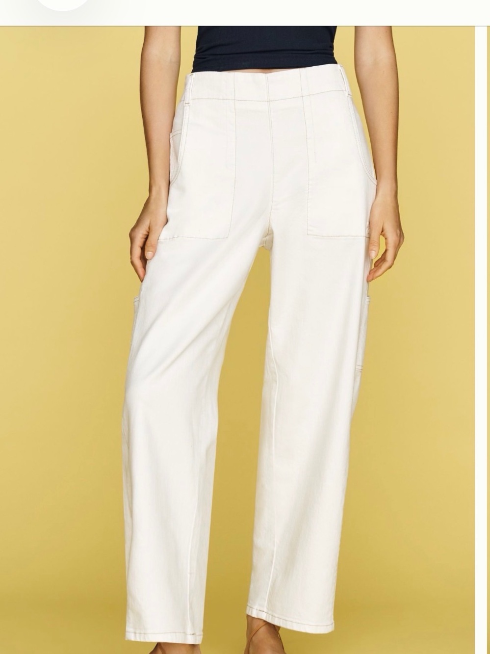 Anthropologie Off-White Wide-Leg Cropped Utility Jeans
